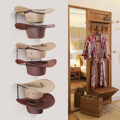Taozun Cowboy Hat Rack - Cowboy Hat Holder DIY Hat Hangers for Wall Display, Black Hat Holder Organizer, 6 Pieces(A Beautiful Christmas Gift)