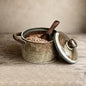 Handcrafted Speckled Ceramic Salt Cellar with Wooden Spoon, Rustic Vintage Spice Jar, Dishwasher Safe, 8.45 fl oz (Peckled Ceramic)