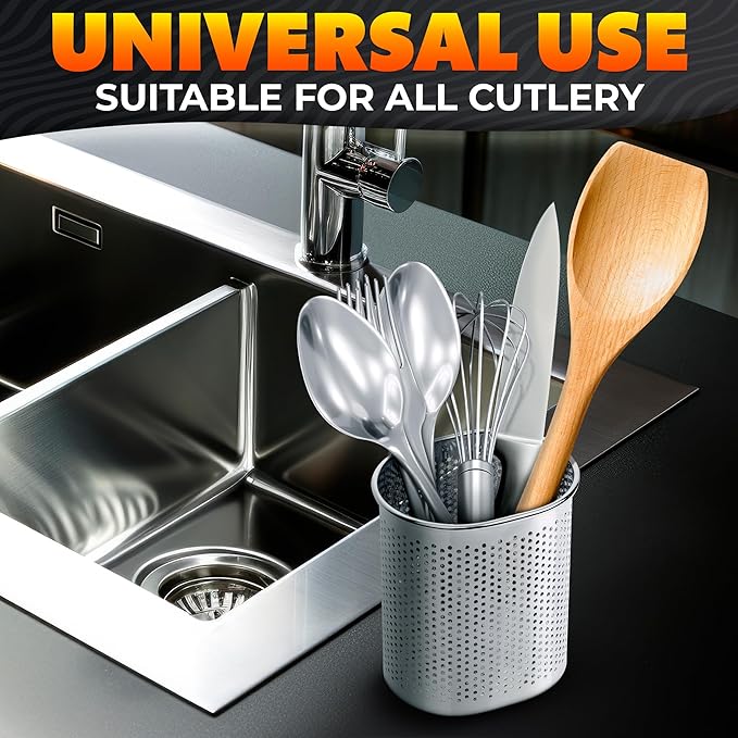 Chopstick Dishwasher Basket 3.5x2.7x3.9" – Stainless Steel Chopstick Holder for Dishwasher with Hooks, Oval Design Rust-Resistant Perforated Utensil Caddy for Straws, Teaspoons & Small Kitchen Tools