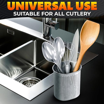 Chopstick Dishwasher Basket 3.5x2.7x3.9" – Stainless Steel Chopstick Holder for Dishwasher with Hooks, Oval Design Rust-Resistant Perforated Utensil Caddy for Straws, Teaspoons & Small Kitchen Tools