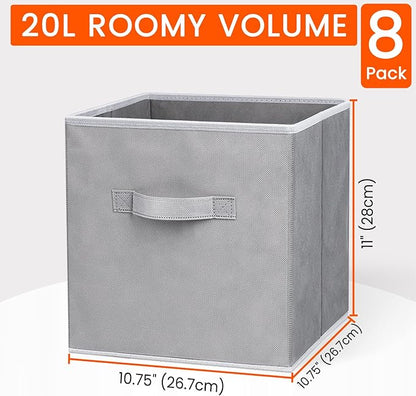 Criusia Storage Cubes - 11 Inch Heavy Duty Fabric Closet Bins for Shelves, Cube Organizer - 8 Pack Collapsible Decorative Storage Bins Baskets for Organizing Clothes Blankets Toys (Grey)