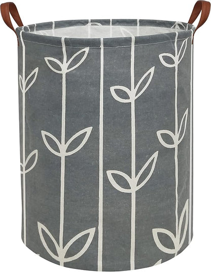 Large Storage Baskets,Waterproof Laundry Baskets,Collapsible Canvas Basket for Storage Bin for Kids Room,Toy Organizer,Home Decor,Baby Hamper (Grey leaves)
