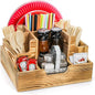 ZAVOOS Paper Plate Dispenser, Small Wood Utensil Holder Silverware Caddy for Cups Spoons Forks Napkins, Rustic Cutlery Flatware Organizer with 9 Compartments for Party, Kitchen, Camping, Buffet