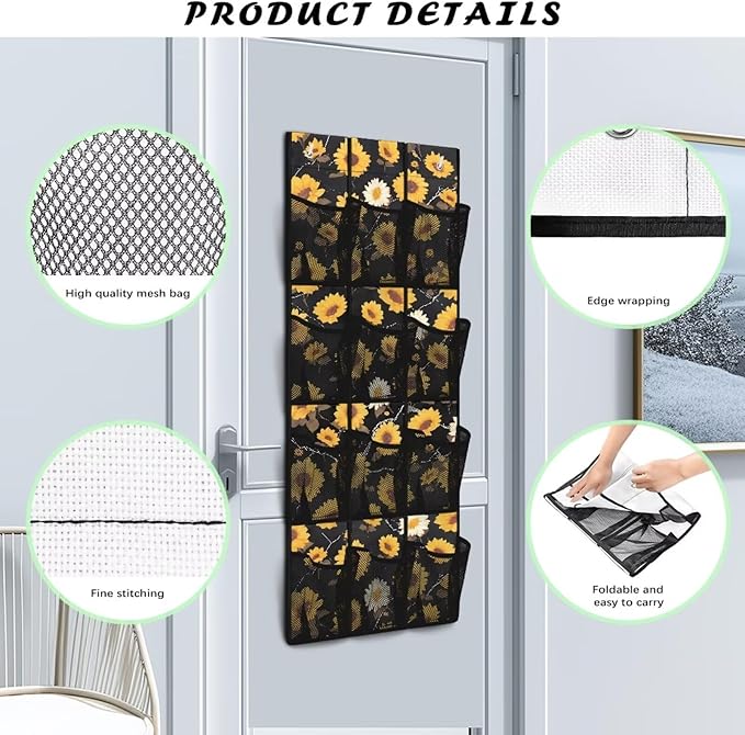 Sunflower Daisy Shoe Organizer Door Hanger,Shoes Hanger Storage Organizer Bag for Bedroom,Hanging Shoe Storage Hanging Bag