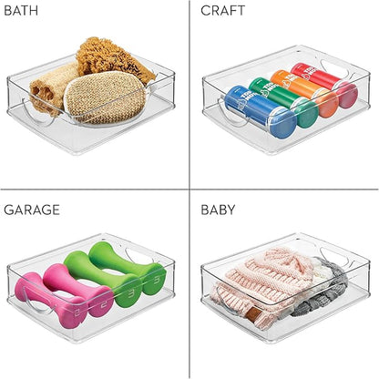 iDesign Plastic Stackable Pantry Bin - Storage Bin with Handles for Cabinets or Fridge - Set of 4 - Clear