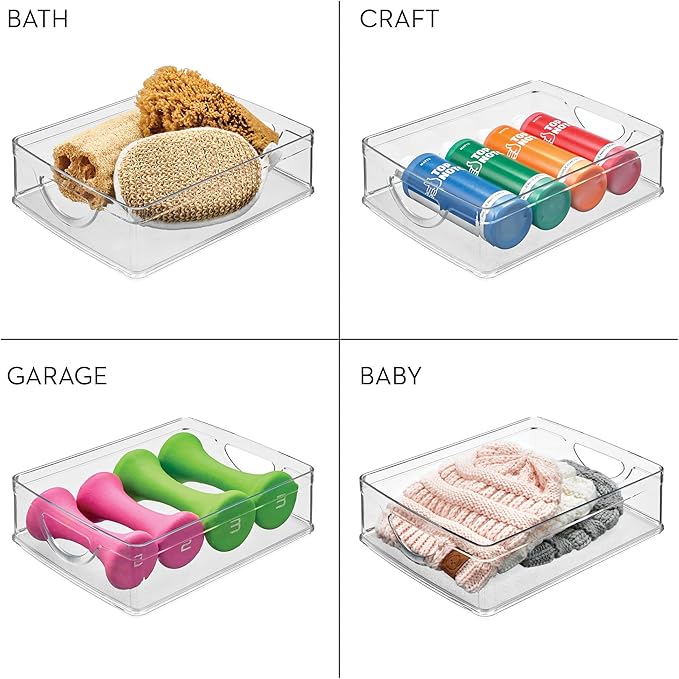 iDesign Plastic Stackable Pantry Bin - Storage Bin with Handles for Cabinets or Fridge - Set of 2 - Clear
