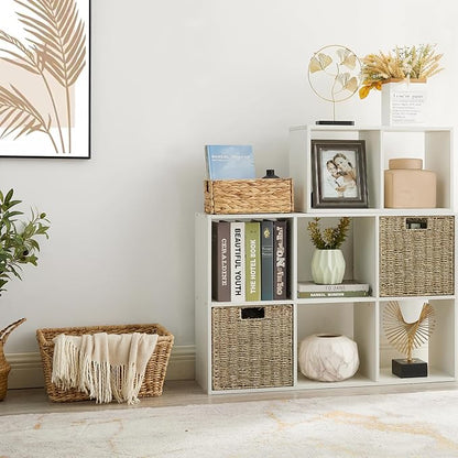 Vagusicc Wicker Storage Basket, Set of 2 Seagrass Storage Baskets, Foldable Wicker Basket 9 Inch Square Cube Storage Bins Storage Baskets for Organizing Shelf Baskets, 9''x9''x9''