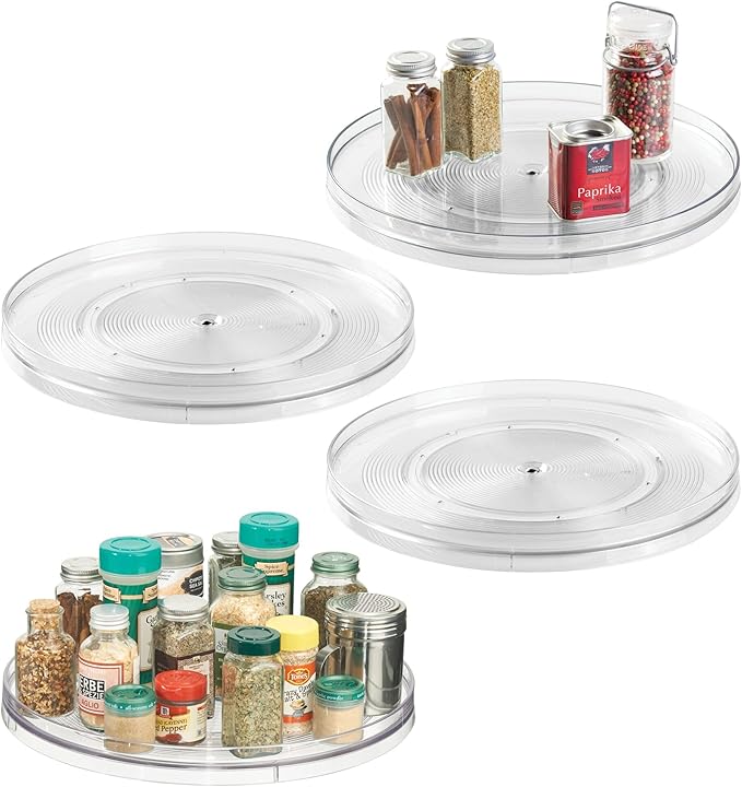iDesign Plastic 14.5-Inch Round Lazy Susan Organizer for Kitchen or Pantry Storage - Set of 4 - Clear