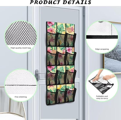 12 Large Mesh Pockets Over the Door Shoe Organizer Tropical Pineapple Lemon Hanging Shoe Rack for Closet Shoe Organizer Door Hanger