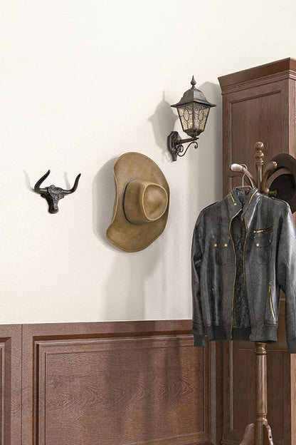 Cowboy Hat Hook for Wall 2 Pack Cast Iron Cowboy Hat Hanger Metal Hat Holder Cowgirl Hat Rack Vintage Western Wall Decor Longhorn Hooks for Hat Storage and Organization Cow Decor Western Gift Rust