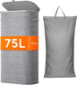 Lifewit Slim Laundry Basket with Lid, Narrow Large Laundry Hamper with Plastic Handles and Removable Bag, Tall Foldable Dirty Clothes Hampers for Laundry Room, Bedroom, Bathroom, Dorm, 75L Gray