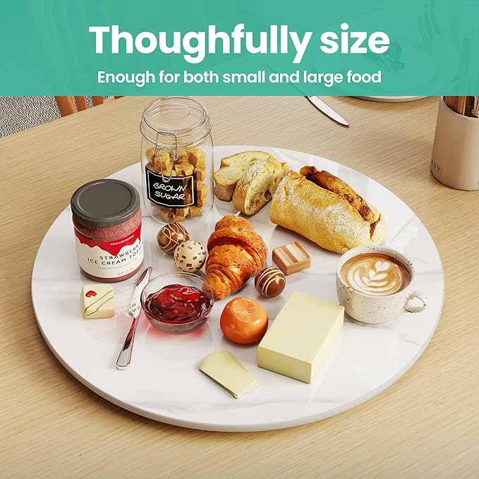11.8" Lazy Susan Turntable – 360° Sinteredstone Silent Anti-Slip Turntable, Table Top Centerpiece for Kitchen, Pantry, Spice Rack, Refrigerator & Dining Table, White