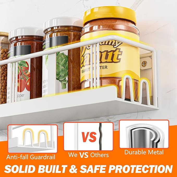Bunoxea Spice Rack Wall Mounted 3 Pack, Space-Saving Spice Organizer for Spice Jars and Seasonings,Screw or Adhesive Hanging Spice Rack Organizer for Your Kitchen Cabinet,or Pantry Door White