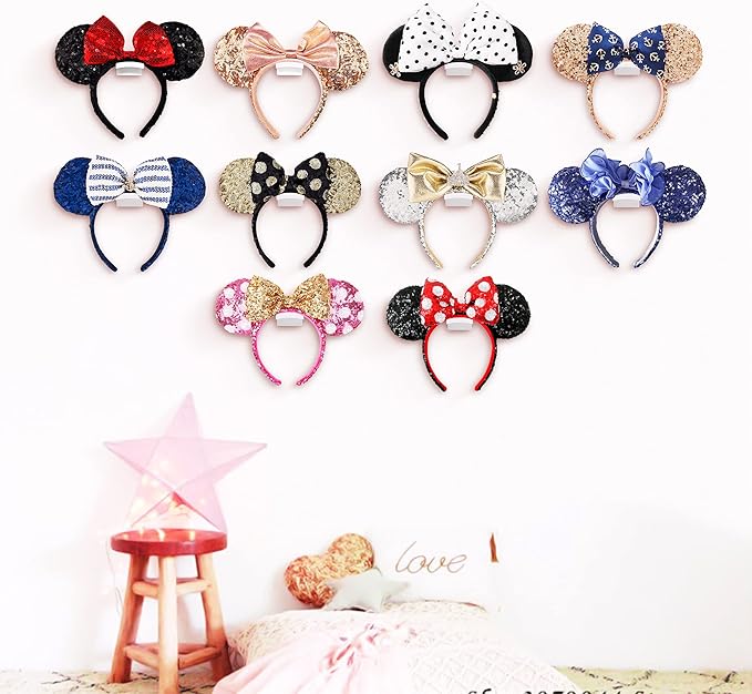 Modern JP Adhesive Hooks for Disney Ears (8-Pack) - Minimalist Disney Ear Holder, No Drilling Headband Holder Design, Strong Hold Headband Organizer - USA Patented, Gray