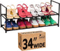 Sundaze Shoe Rack - 2 Tier Shoe Rack for Front Door Entrance, Sturdy Long Shoe Organizer for Closet, Bedroom, Entryway, Garage, Non Woven Fabric Shelf, Black, Holds Up to 10 Pairs