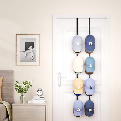 SWTYMIKI Over Door Hat Rack - 2 Packs Hat Organizer with 8 Hooks Design, Hanging Baseball Cap Organizer Storage Holds Up to 40 Caps for Door, Bedroom, Closet (Black)