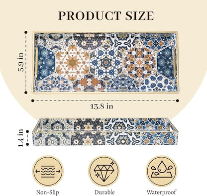 MAONAME Plastic Vanity Tray, Bathroom Counter Tray, Decorative Trays with Handles, Storage Dresser Trays Organizer for Toilet Tank, Jewelry, Makeup, 13.8" x 6" x 1.57"