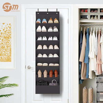 STORAGE MANIAC Over the Door Shoe Organizer Heavy-Duty Large Deep Pocket Hanging Shoe Organizer Shoe Rack Door Closet Shoe Organizer for Wall, Dorm & Narrow Door Storage Shoe Holder Black, 2 Pack