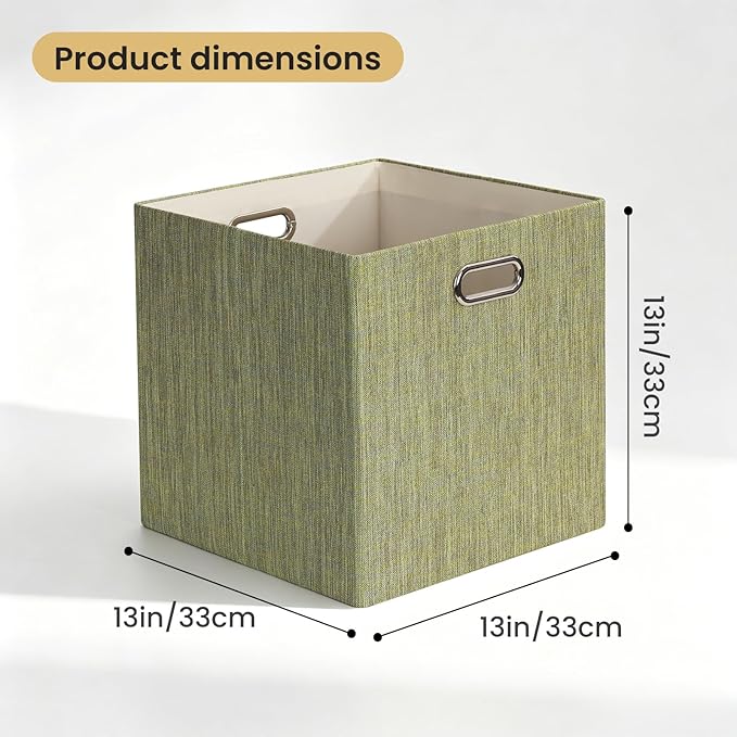 Posprica Foldable Storage Bins,13×13×13 Storage Cubes Basket Containers for Shelf Cabinet Bookcase Boxes,Thick - Set of 4, Yellow/Brown Mixed