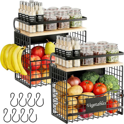 Magneitc Shelf for Fridge,Fruit Vegetable Potato & Onion Organizers Storage Basket Bins,Magnetic Spice Rack for Refrigerator & Kitchen Countertop,Pantry and Cabinet