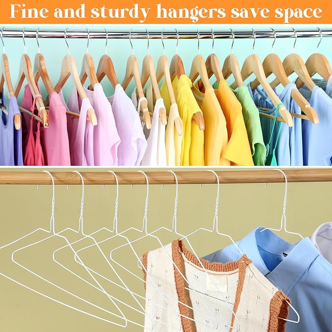 Yuntau 120 Pcs Wire Hangers Bulk 17.7" Dry Cleaner Hangers, Suit Holders for Home Caped Clothing (White)