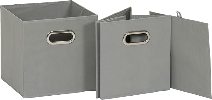 Household Essentials Fabric Storage Bins 6 Piece Set, Strong Poly-Woven Fabric, Sturdy Chipboard Sides, Grommet Front Handle, Stackable and Foldable, Classic Design, Dove Gray