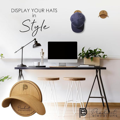 Hat Hooks for Wall Set of 2 – Cowboy Hat Hanger for Fedoras, Caps & Wide Brim Hats – Wooden Curved Rack Preserve Hat Shape – Wall-Mounted Cap Holder for Door & Closet
