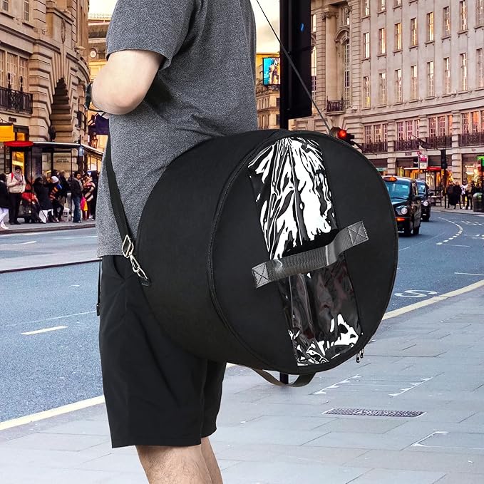 LITLANDSTAR Organizer for Women and Men, Round Storage Box Portable Felt Container Foldable Hat Holder With Dust Proof Lid, Rack for Closet or Travel (17" D x 10" H, Black)