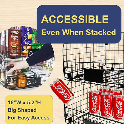 4 PACK XXL Stackable Wire Baskets for Storage Pantry,Fruit Basket For Kitchen Cabinet,16.3''x12''x8.2''Vegetable Fruit Snack Chips Onion Potato Cans Organization, pantry organizers and storage