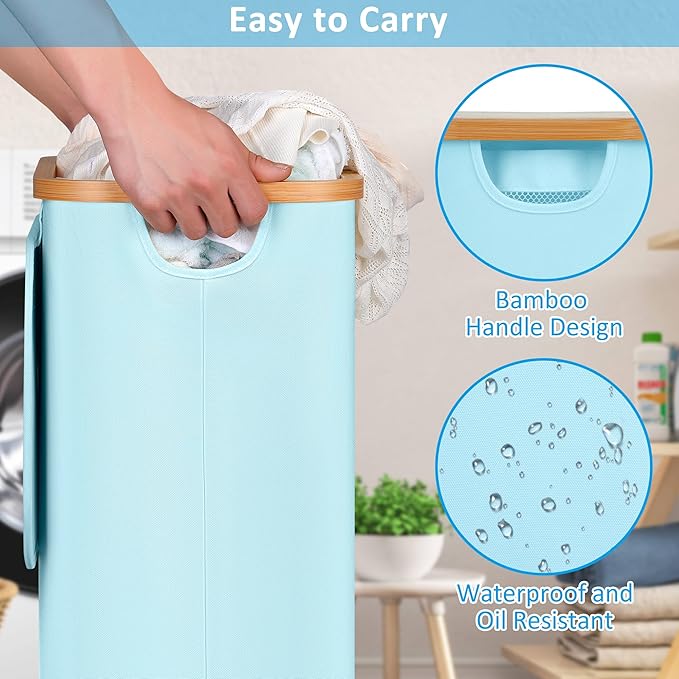 efluky Slim Laundry Hamper with Wheels, Narrow Laundry Basket with Lid and Removable Bag, Aesthetic Dirty Clothes Hamper on Wheels for Laundry Room, Bedroom, Dorm and Bathroom, 75L Beige