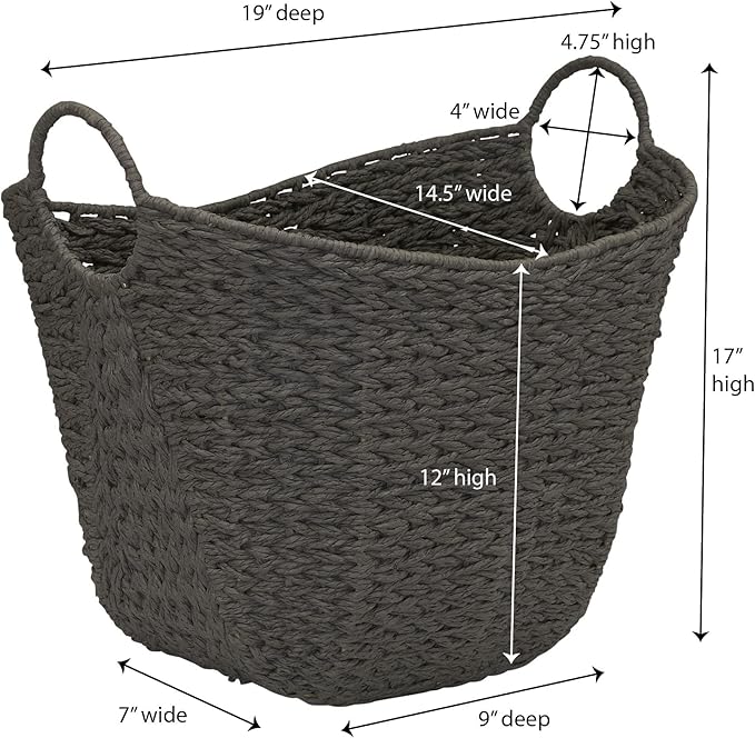 Household Essentials Paper Rope Basket with Handles, Natural Woven Woven Storage Basket, Great for Decoration or Organization