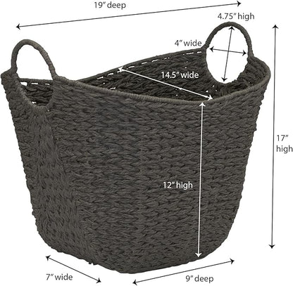 Household Essentials Paper Rope Basket with Handles, Natural Woven Woven Storage Basket, Great for Decoration or Organization