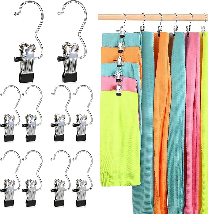 Pant Hangers with Clips, Metal Legging Organizer for Closet, 10 Pack Space Saving Hangers with Clips for Yoga Pants, Closet Organizers and Storage for Skirt/Jean/Hat/Short
