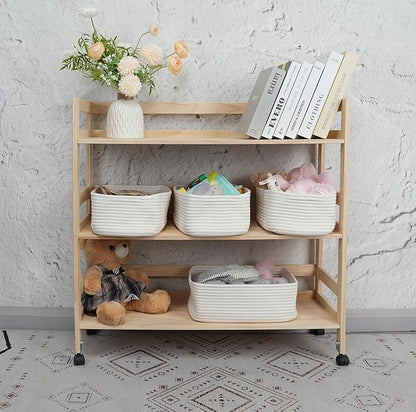 XUANGUO Small Woven Storage Baskets 13“X9”X5“ Decorative Rope Bins for Organizing Shelves, Closets, and Toys, Empty Gift Baskets, Cute Organizer Basket for Home and Office White Large