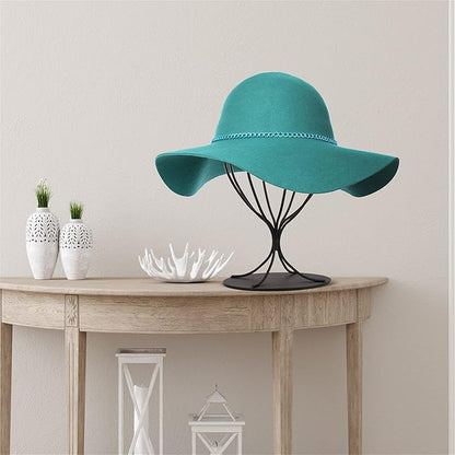 Black Hat Display Stand - Set of 2 Stylish Women Closet Hat Rack - Sturdy Metal Hat and Wig Holder - Stable Base, Matte Black Finish - Modern Free Standing Table Fedora or Baseball Cap Form