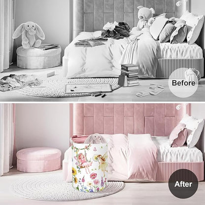 Clastyle Lovely Princess Laundry Basket Kids Clothes Book Storage Basket Gift Toy Box for Bedroom Decor,Flower Fairy,36x45 cm