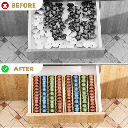 MinBoo Bamboo Coffee Pod Storage Holder Drawer Insert for Counter Compatible Nespresso Vertuo Vertuoline Capsules for Kitchen, Home, Office, Coffee Station
