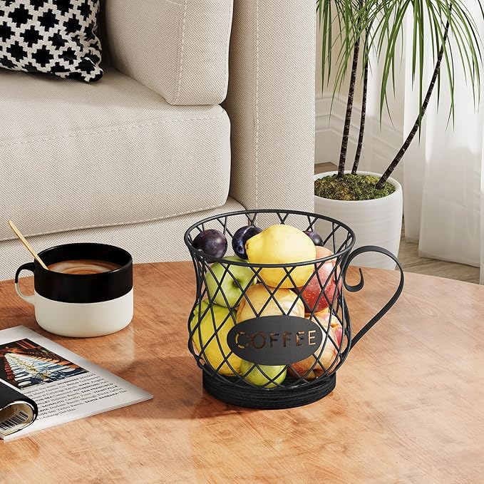 YINMIT K Cup Holder Organizer, Sturdy Coffee Pod Holder Organizer, 35 Kcup Large Capacity Storage Basket for Kitchen Counter and Office Desktop (Black-Circular with Handle)
