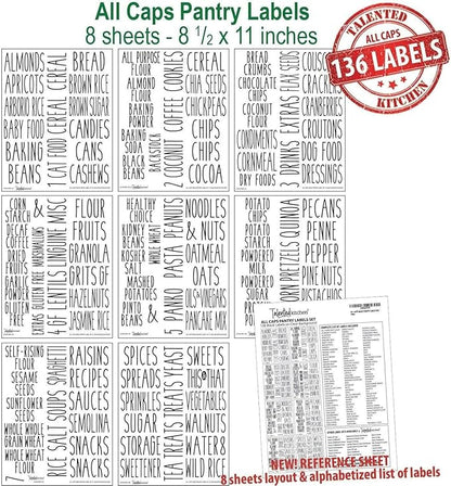 Talented Kitchen Kitchen Adhesive Labels - Waterproof Labels for Storage Bins - Pantry & Jar Stickers for Spices - Pack of 136, 2 x 3 in, Black Text on Clear Vinyl