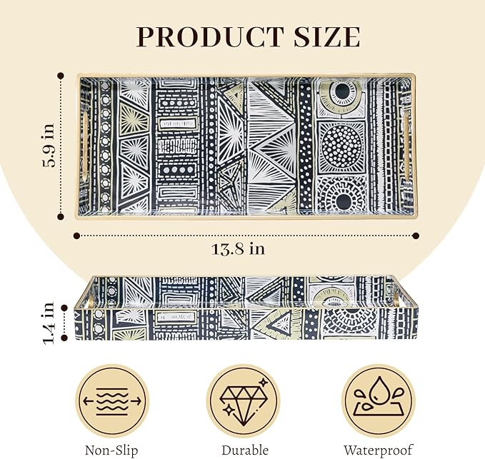 MAONAME Plastic Vanity Tray, Small Bathroom Counter Tray, Narrow Decorative Trays with Handles, Storage Dresser Trays Organizer for Toilet Tank, Jewelry, Makeup, 13.8" x 6" x 1.57"