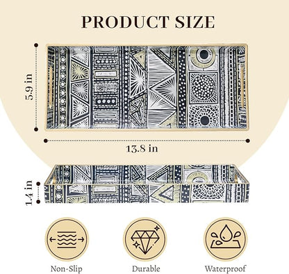 MAONAME Plastic Vanity Tray, Small Bathroom Counter Tray, Narrow Decorative Trays with Handles, Storage Dresser Trays Organizer for Toilet Tank, Jewelry, Makeup, 13.8" x 6" x 1.57"