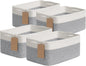 Goodpick 4 Pack Storage Baskets for Shelves, Rectangle Woven Baskets for Organizing, Decorative Closet Bins with Handles, Shelf Basket for Baby Toy Storage, 13''L x 8''W x 6''H, Gray & White