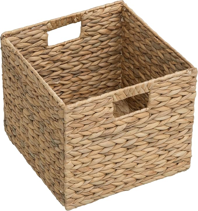 eHemco Large Square Woven Hyacinth Wicker Pantry Storage Baskets with Iron Wire Frame, 11"x11"x10", Natural, Set of 6