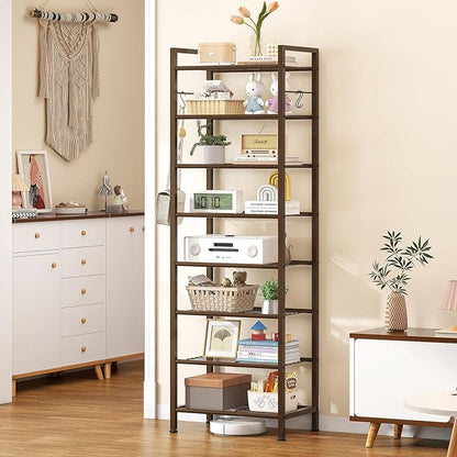 usikey 8 Tiers Narrow Shoe Rack 16-24 Pairs, Sturdy Metal Tall Shoe Rack with 4 Hooks, Slim Shoe Storage Organizer with Metal Shelf, Space Saving Vertical Shoe Shelf for Entryway BronzeUNYXJX016A
