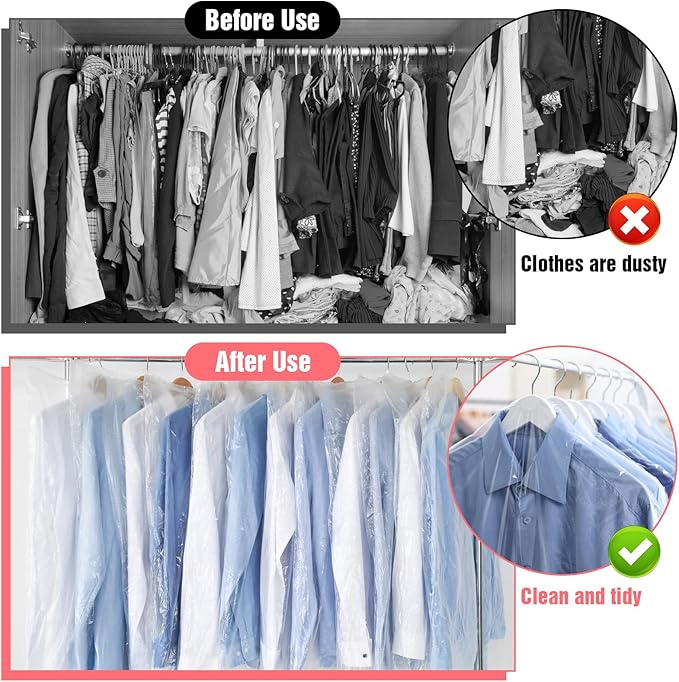 100pcs Plastic Garment Bag dry cleaning bag (35.4 x 23.6 In) clear plastic garment covers for Home Storage, Travel, Moving clear garments bags for hanging clothes,Dresses,Skirt