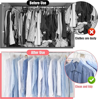 100pcs Plastic Garment Bag dry cleaning bag (35.4 x 23.6 In) clear plastic garment covers for Home Storage, Travel, Moving clear garments bags for hanging clothes,Dresses,Skirt