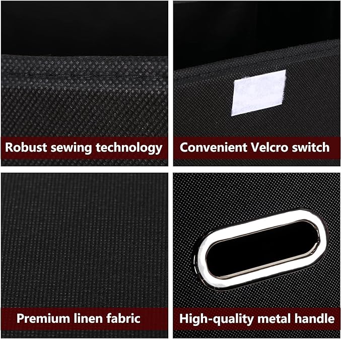 STOREONE Fabric Storage Cube Bins Foldable Organizer Container Collapsible Basket with Lids and Metal Handles, for Home, Bedroom, Closet 6 Pcs (Black)