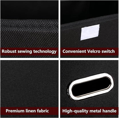 STOREONE Fabric Storage Cube Bins Foldable Organizer Container Collapsible Basket with Lids and Metal Handles, for Home, Bedroom, Closet 8 Pcs (Black)