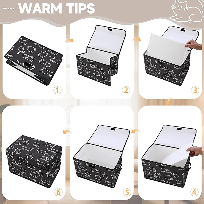 Stackable Clothes Storage Bins with Lids,Closet Organizers Fabric Cat Printing Box for Home and Office,Blanket Clothes Organizers,Under Bed Storage Containers 3 Pack.