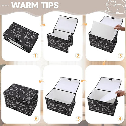 Stackable Clothes Storage Bins with Lids,Closet Organizers Fabric Cat Printing Box for Home and Office,Blanket Clothes Organizers,Under Bed Storage Containers 3 Pack.